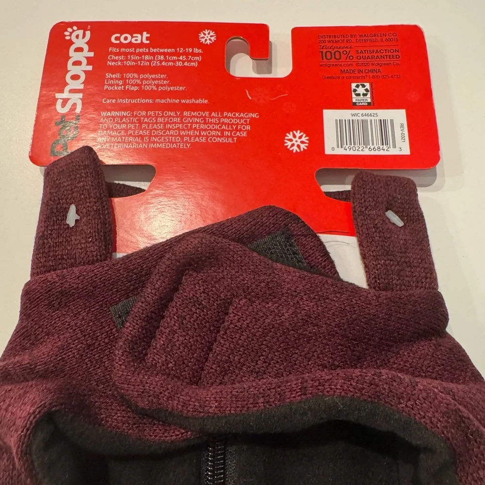 Cozy Maroon Dog Coat - Zip Front Size XS / Small